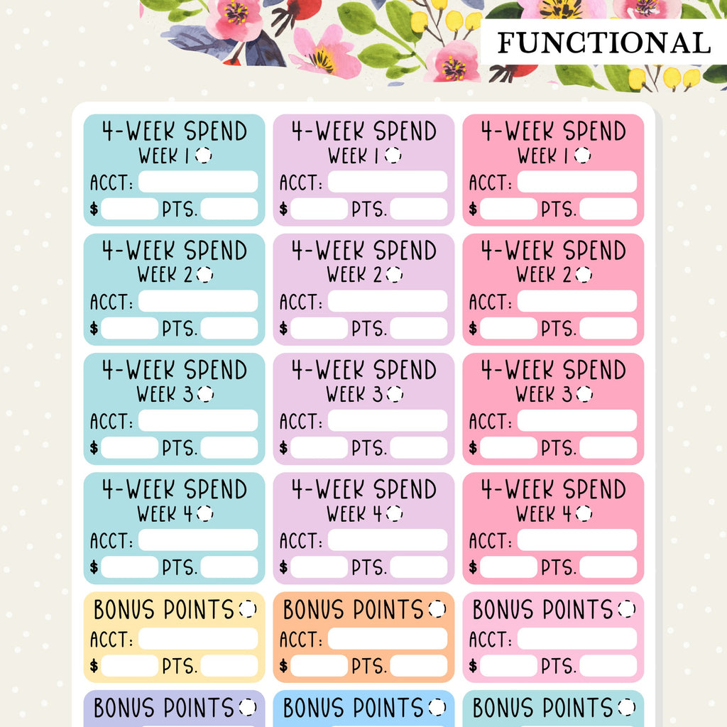 flybuys and woolworths bonus point spend planner stickers
