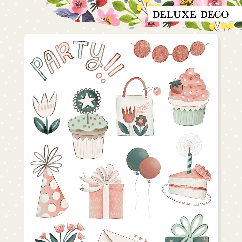 Gorgeous birthday-themed stickers for adding extra decorative touches to your planner or journaling layouts