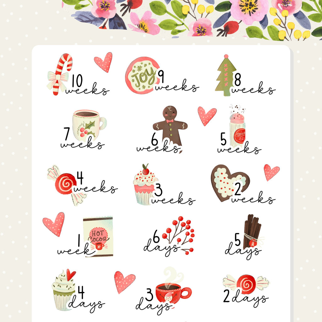 Adorable weekly Christmas countdown stickers