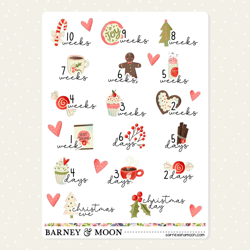 Adorable weekly Christmas countdown stickers