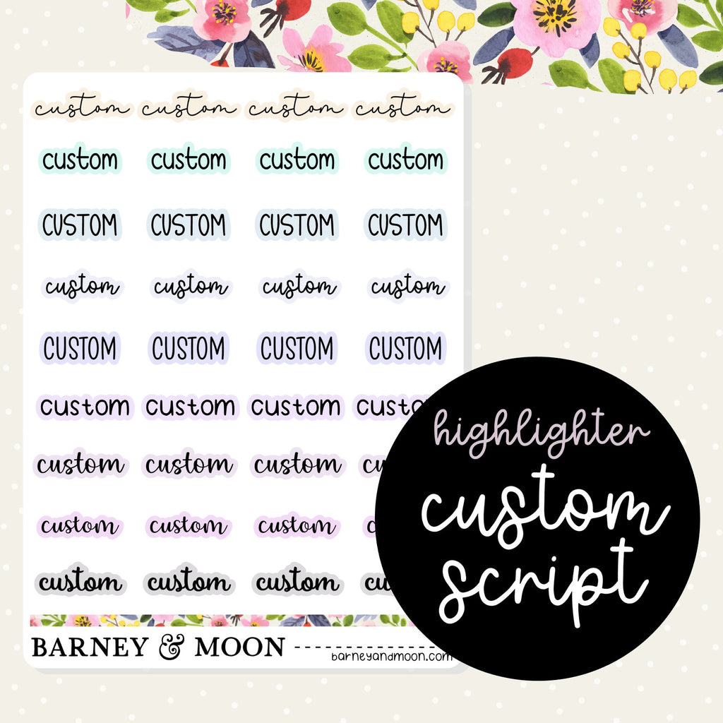 custom highlighter script word planner stickers