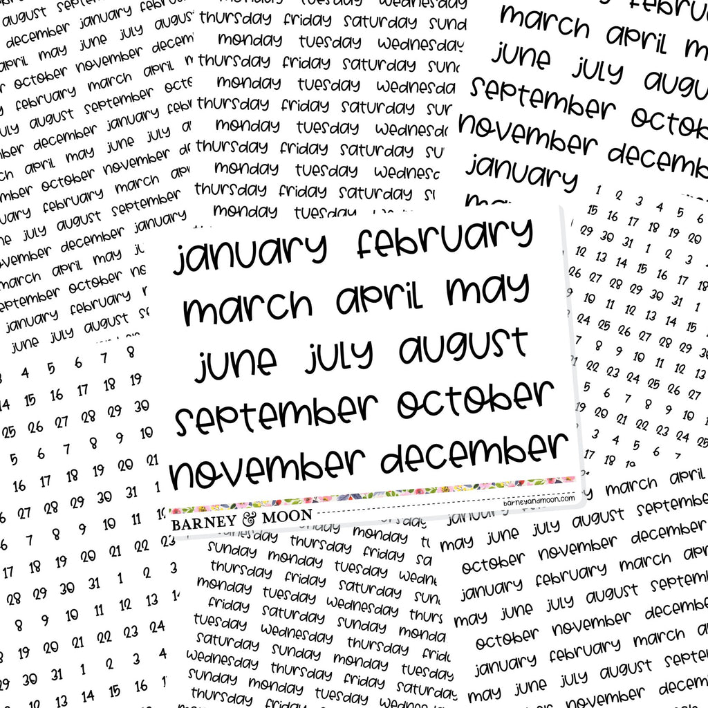 date dots day and month stickers for planner, journal, calendar, or diary