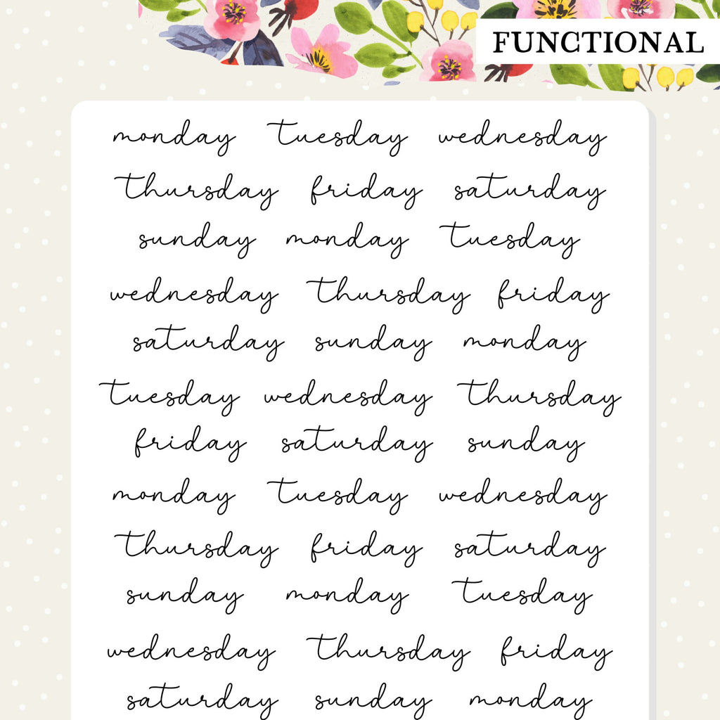 days of the week script weekly planner stickers