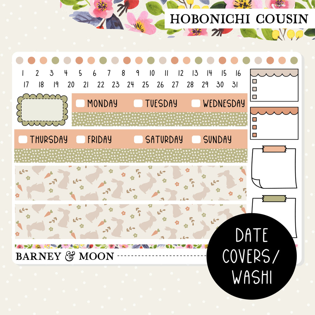 Adorable Easter-themed weekly planner sticker kit for Hobonichi Cousin planners