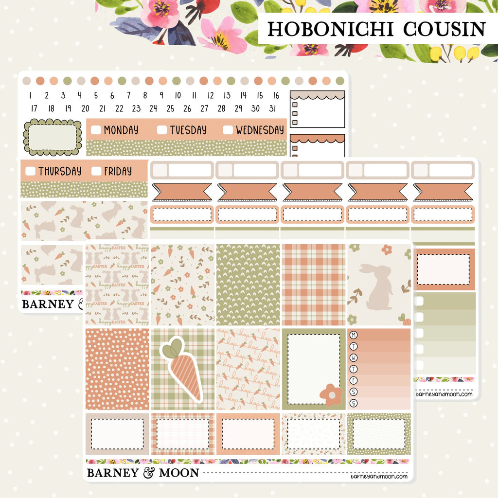 Adorable Easter-themed weekly planner sticker kit for Hobonichi Cousin planners