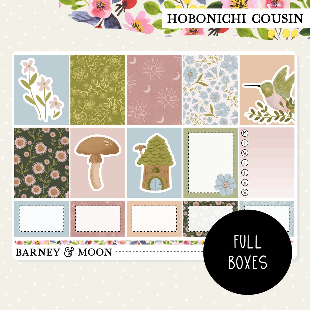 Adorable garden-themed weekly planner sticker kit for Hobonichi Cousin planners