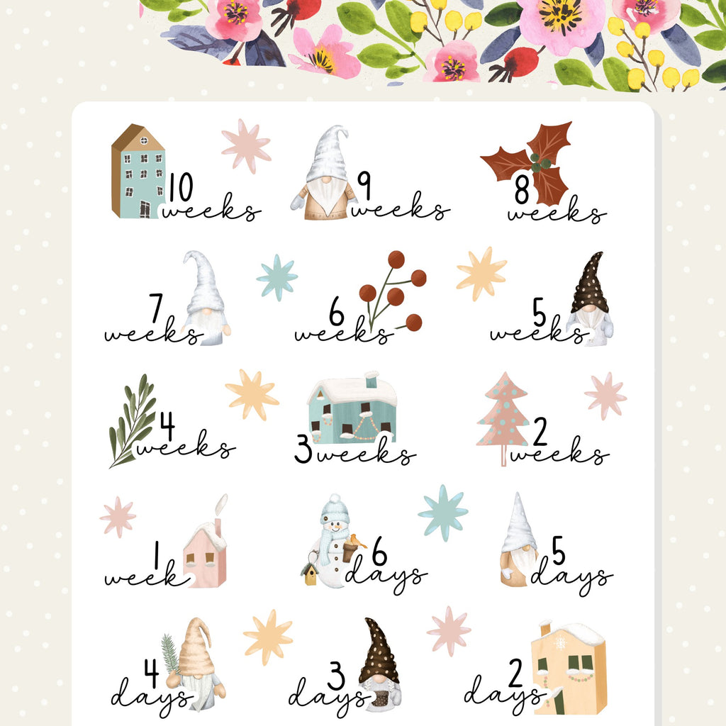 Adorable Christmas stickers for counting down the days and weeks until Christmas