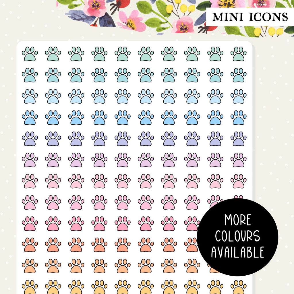 Cute paw print pet icon planner stickers for your functional planning needs