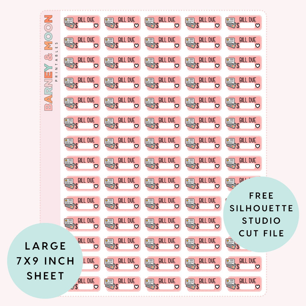 printable budgeting bill due planner stickers credit card