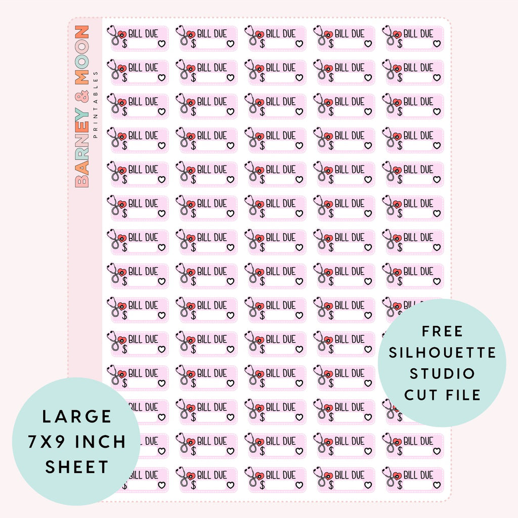 printable budgeting bill due planner stickers health insurance