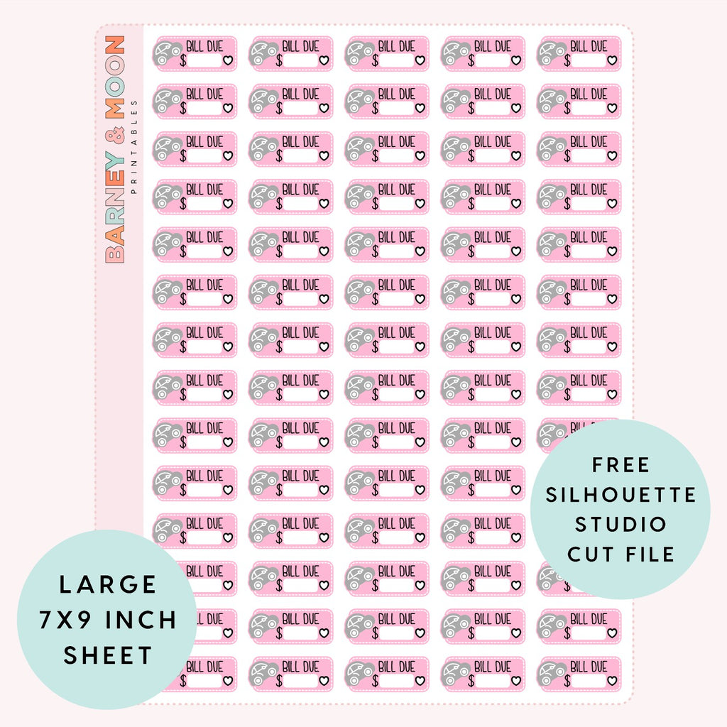 printable budgeting bill due planner stickers car