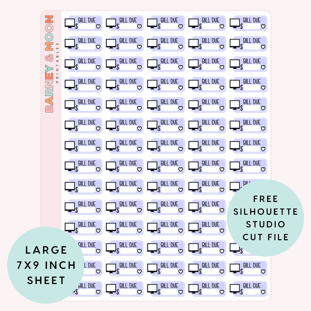 printable budgeting bill due planner stickers TV subscription