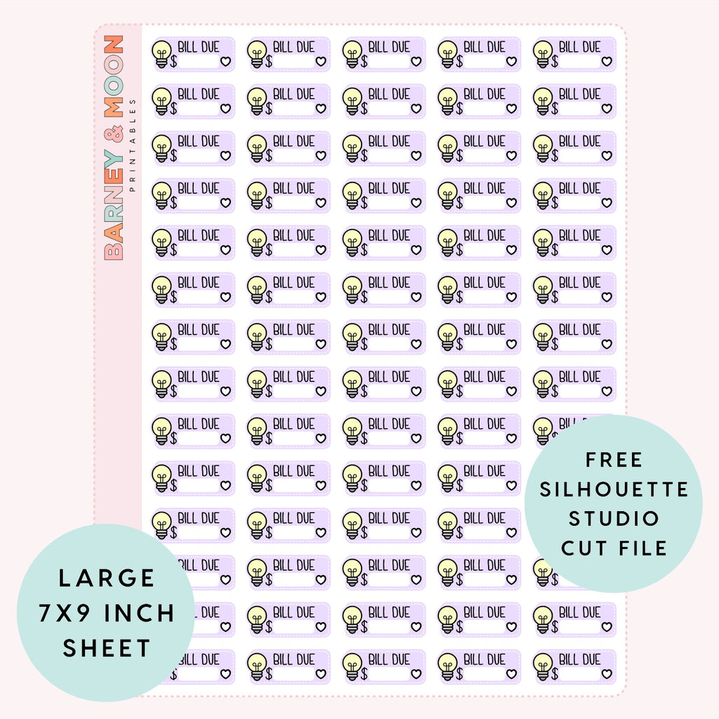 printable budgeting bill due planner stickers electricity