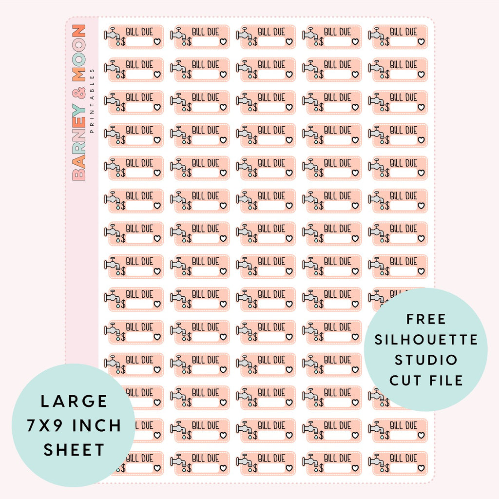 printable budgeting bill due planner stickers water