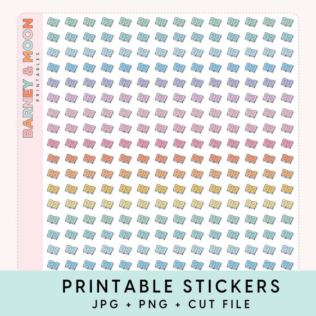 mini book reading icons printable planner stickers