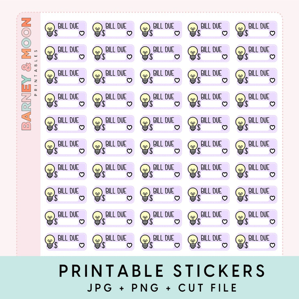 printable budgeting bill due planner stickers electricity