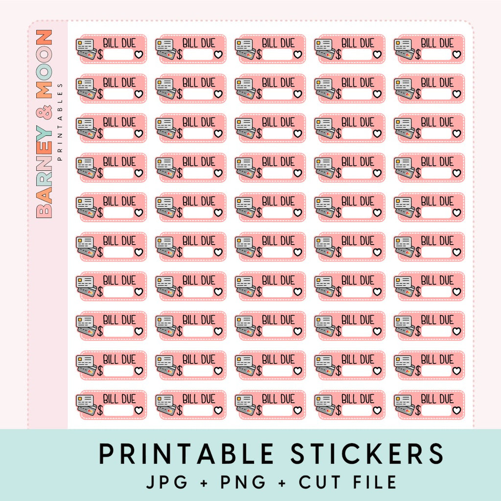 printable budgeting bill due planner stickers credit card