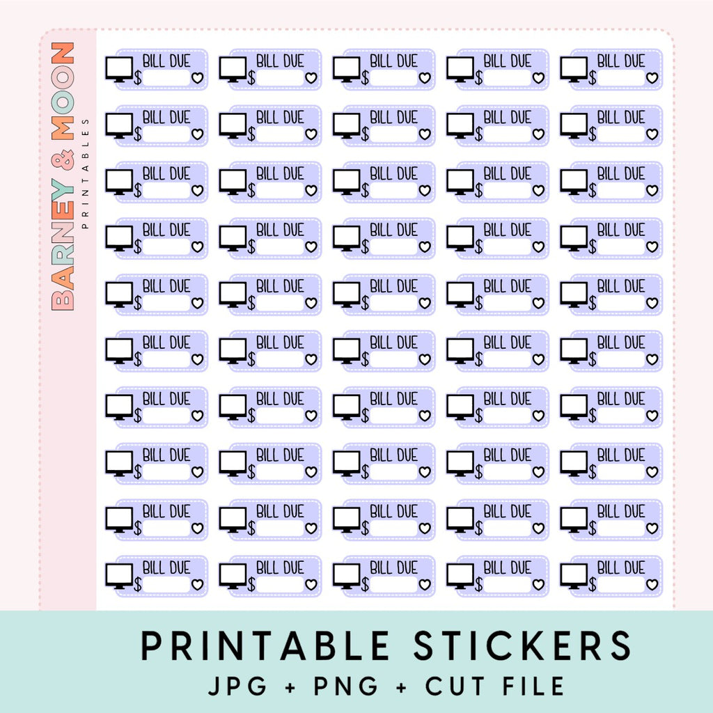 printable budgeting bill due planner stickers TV subscription