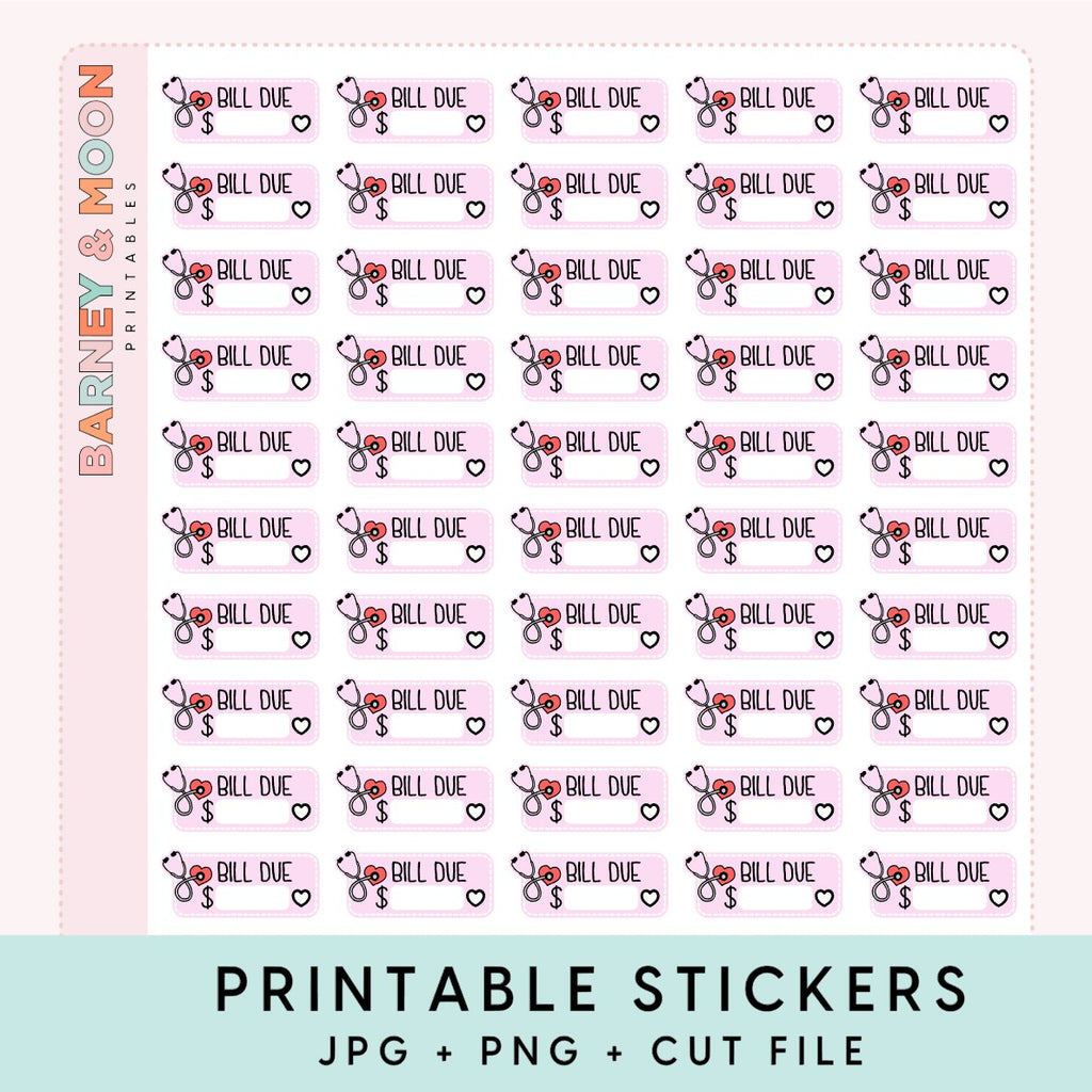 printable budgeting bill due planner stickers health insurance