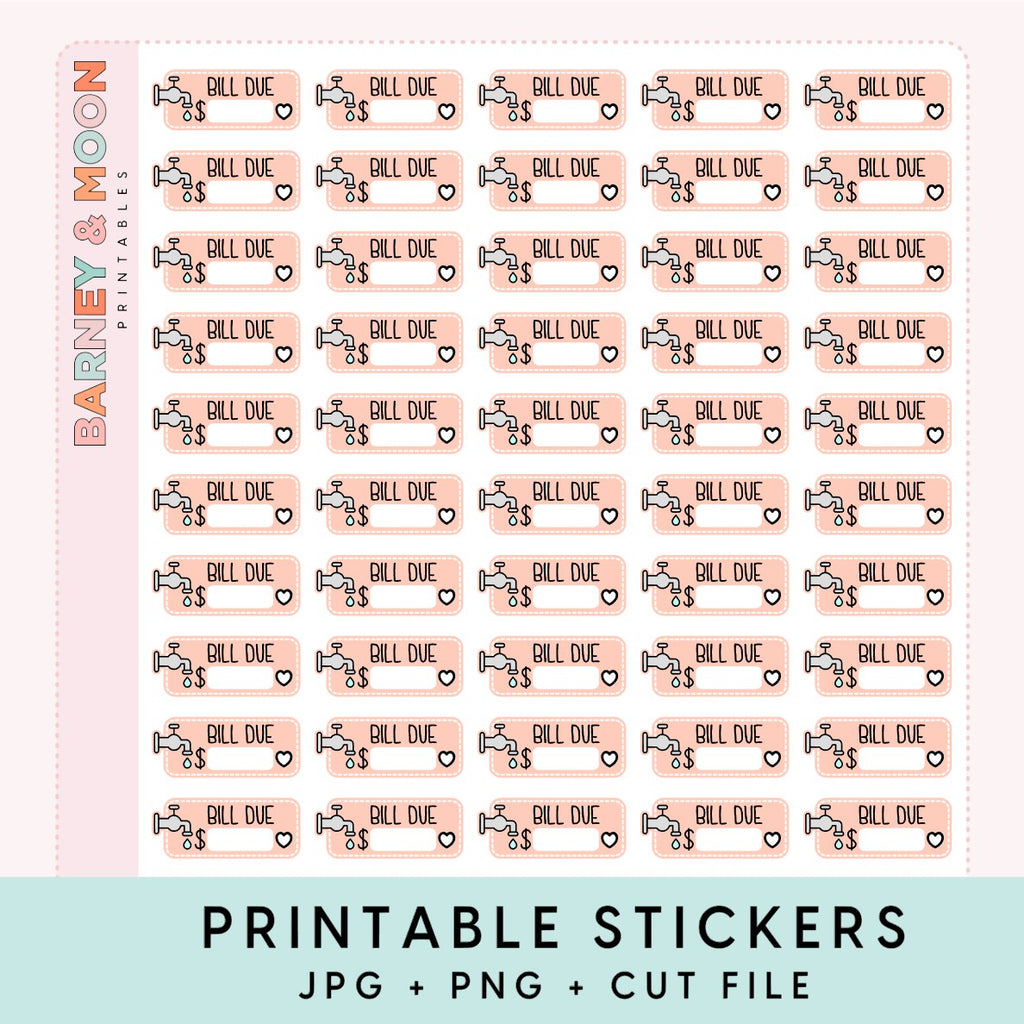 printable budgeting bill due planner stickers water