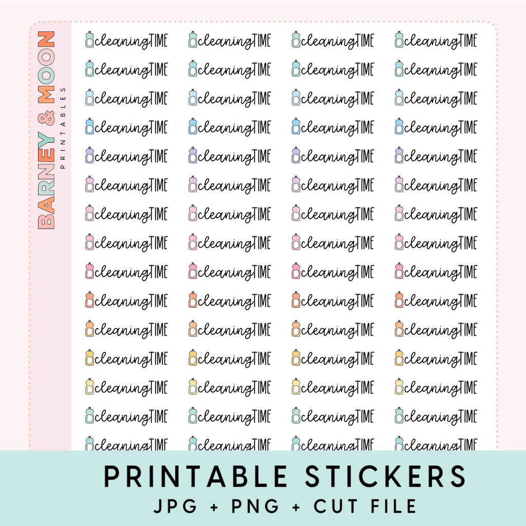 cleaning time functional scripts printable planner stickers