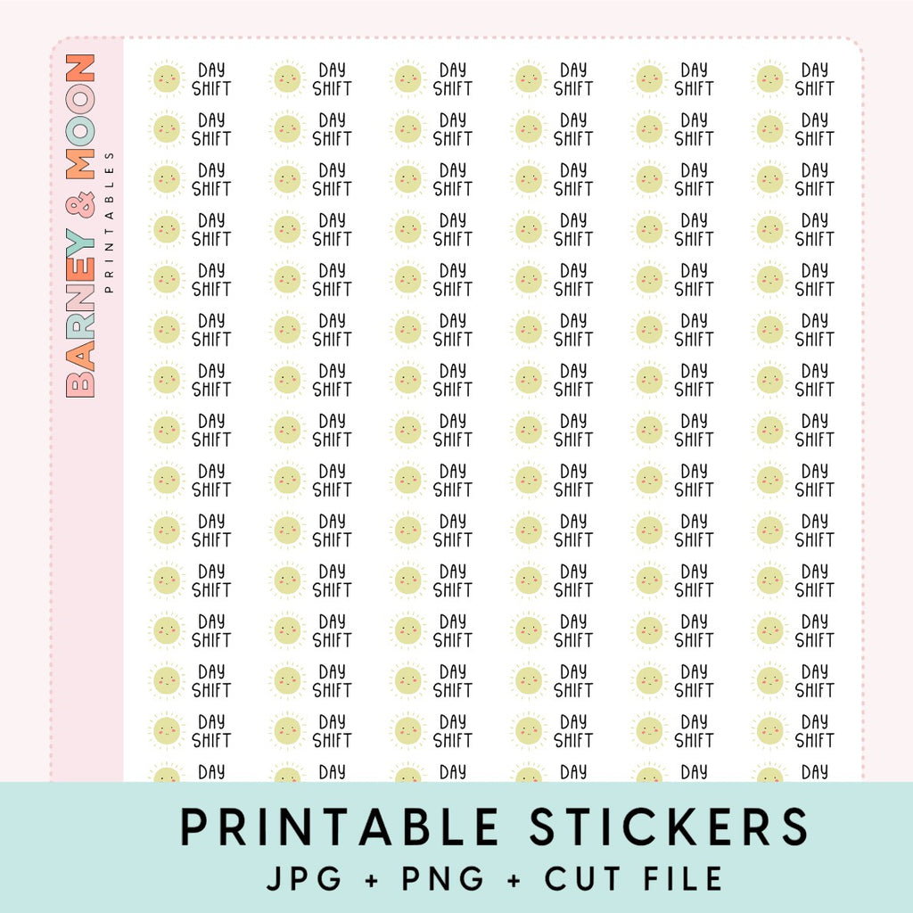 day shift work labels printable planner stickers