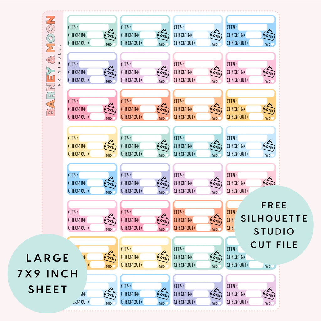 printable planner stickers for travel hotel information box