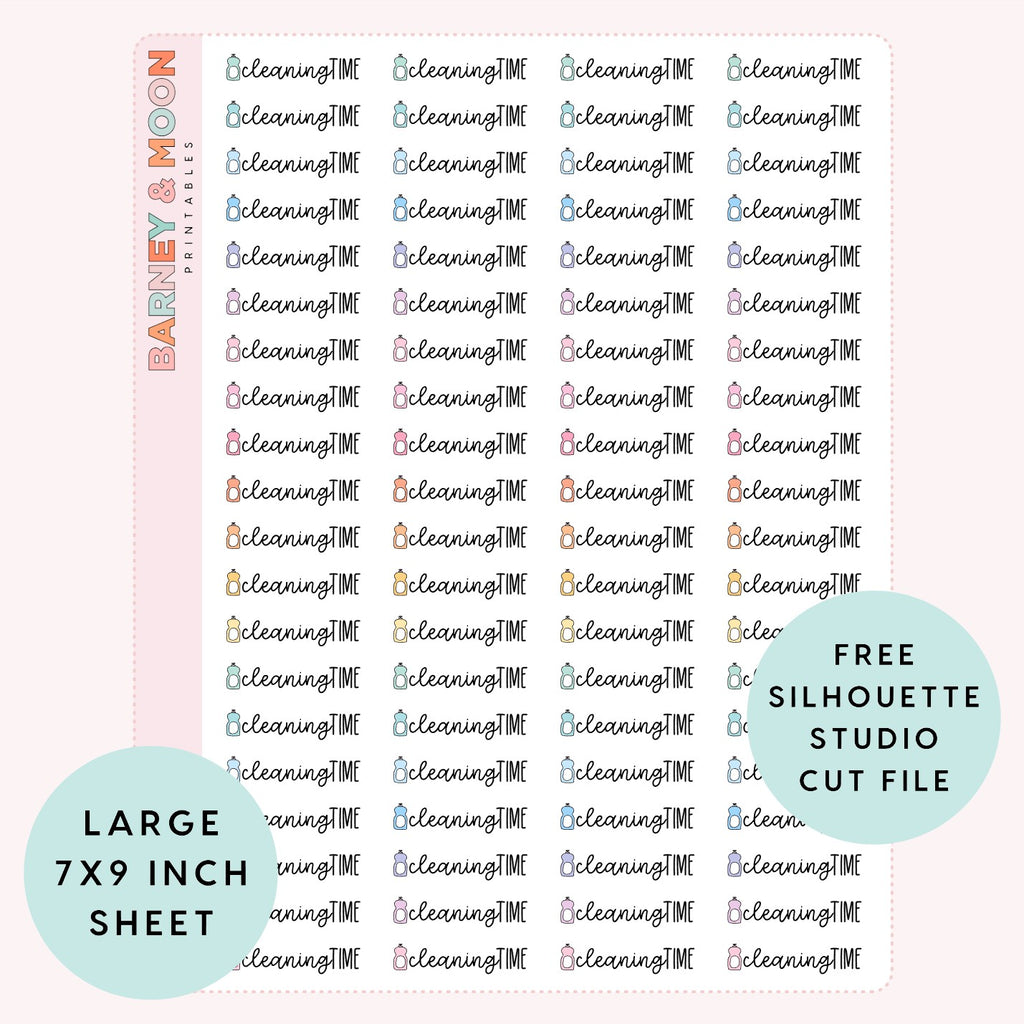 cleaning time functional scripts printable planner stickers