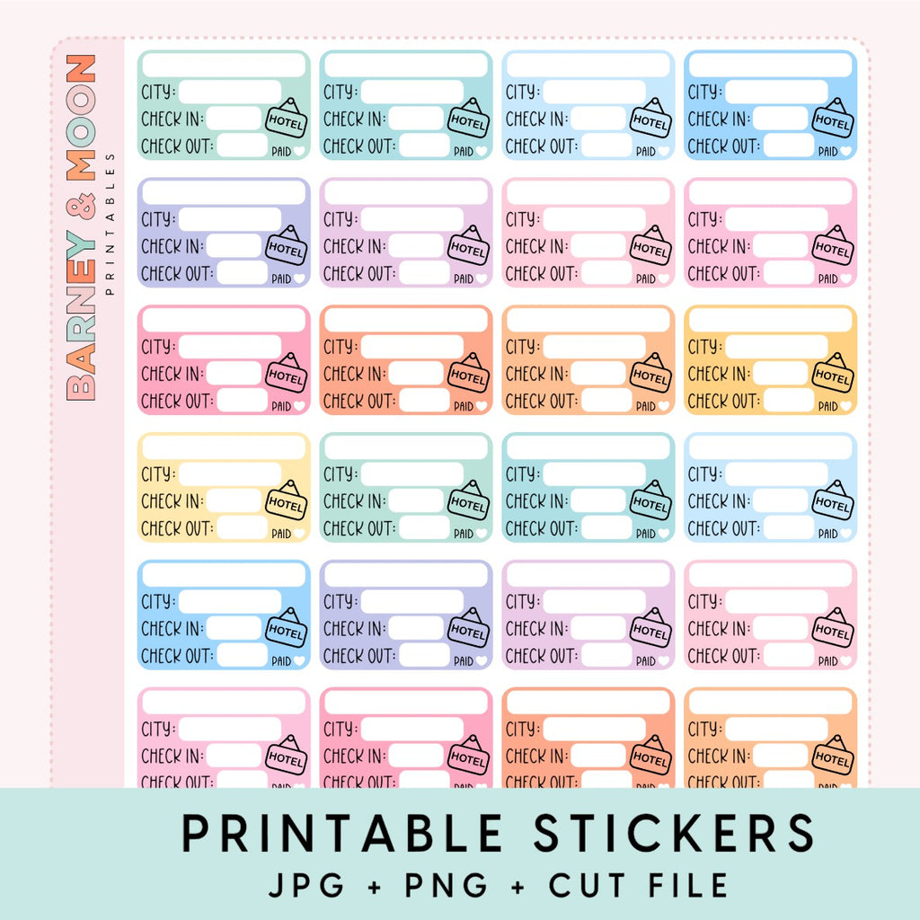 printable planner stickers for travel hotel information box