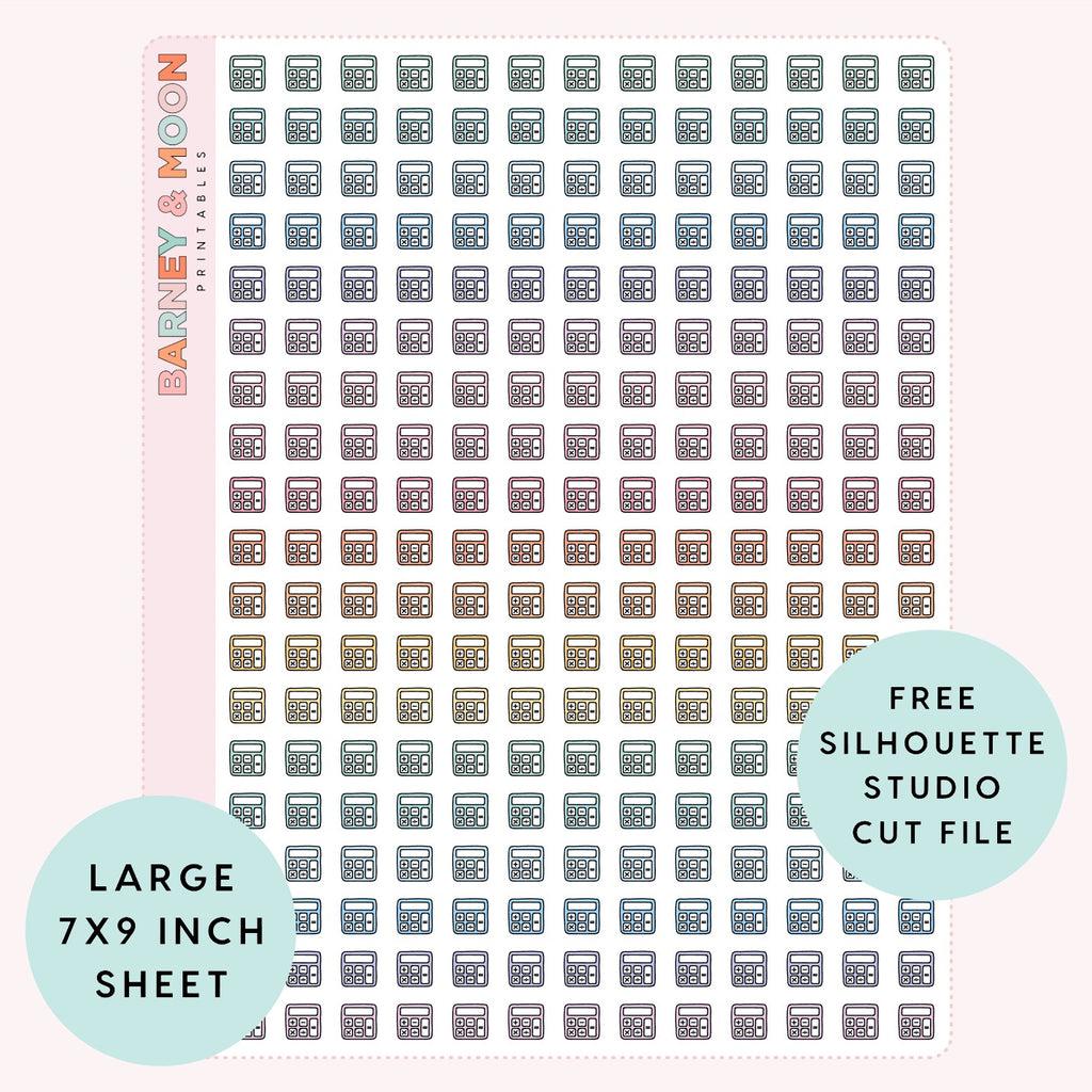 mini calculator icons printable planner stickers