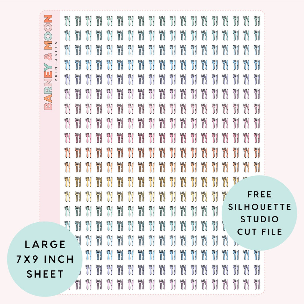 mini cutlery meal plan icons printable planner stickers