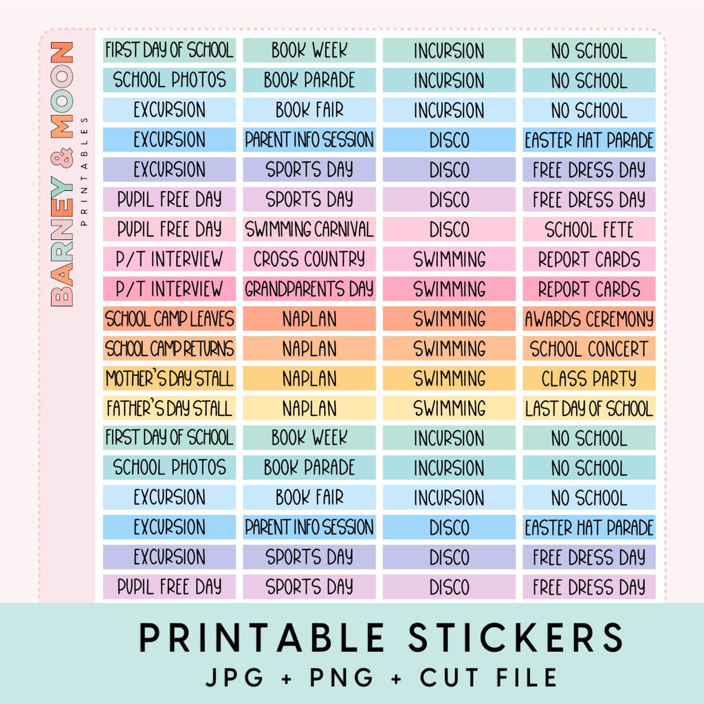 printable planner stickers school event headers