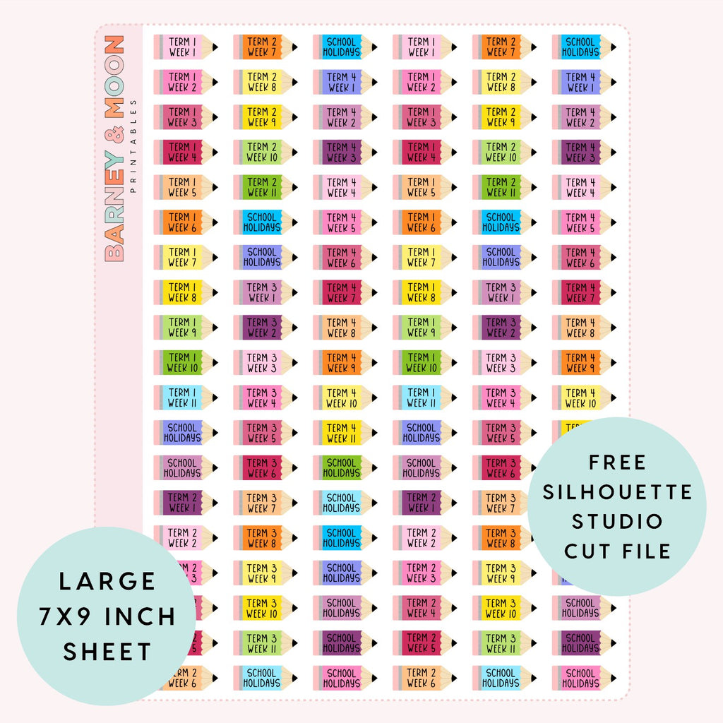 printable planner stickers school terms and weeks 