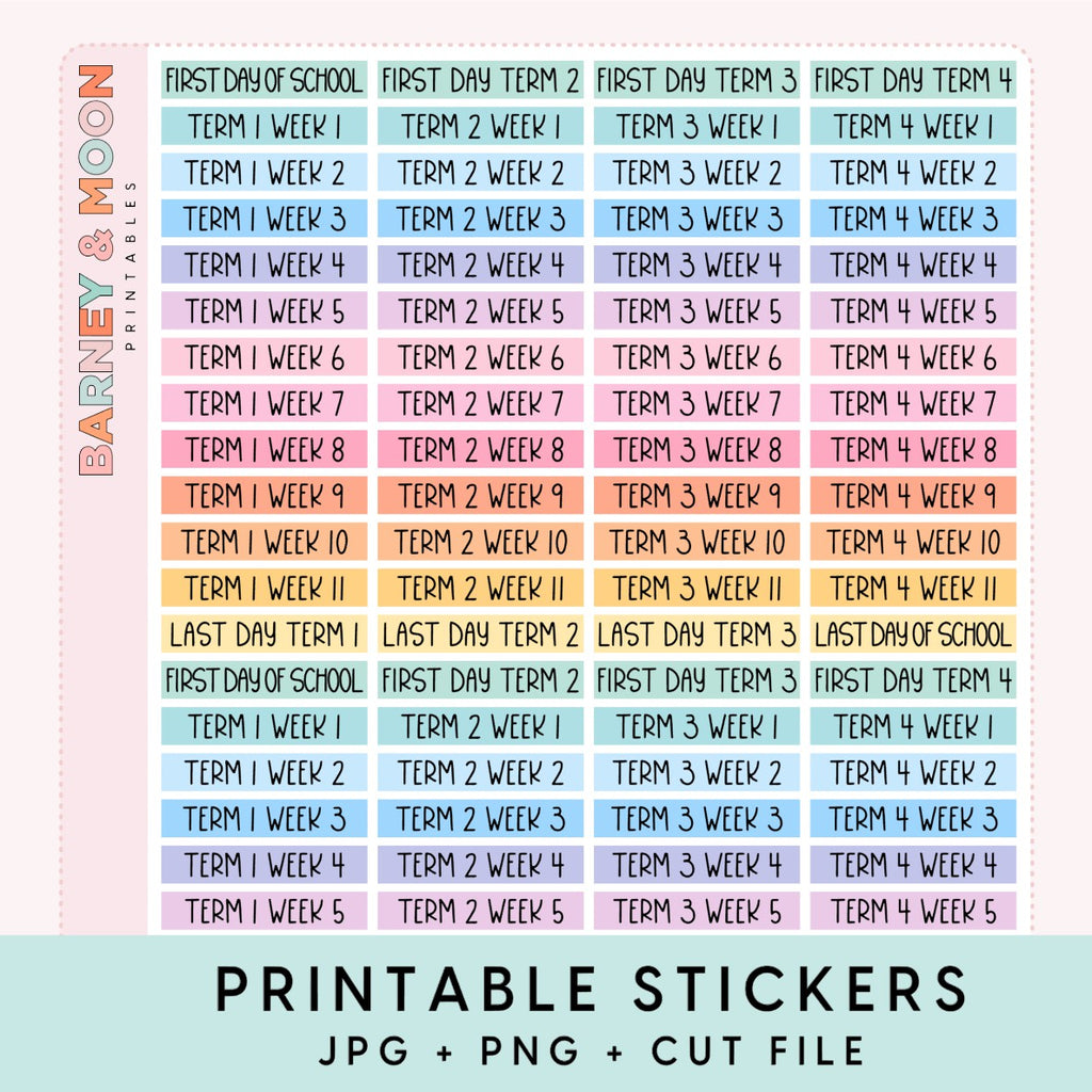 printable planner stickers school terms and weeks headers