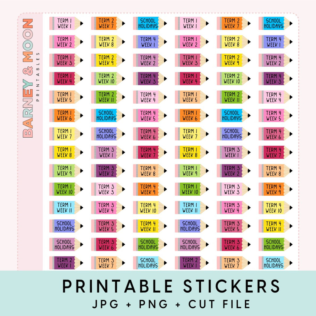 printable planner stickers school terms and weeks 