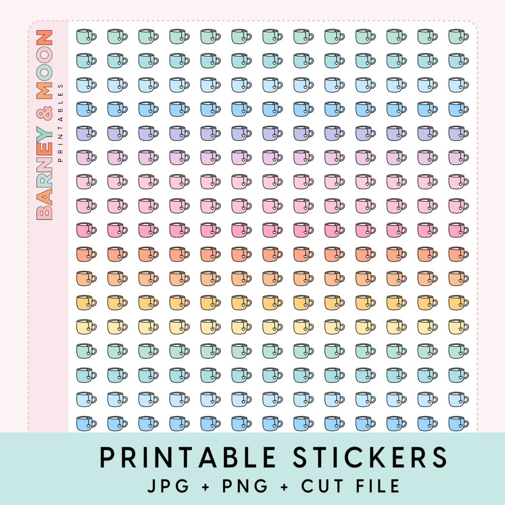 mini teacup coffee cup icons printable planner stickers