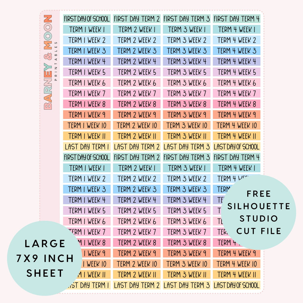 printable planner stickers school terms and weeks headers