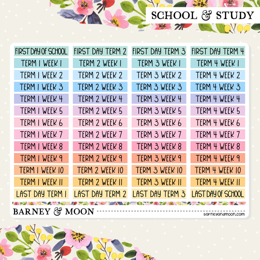 school terms and weeks headers planner stickers