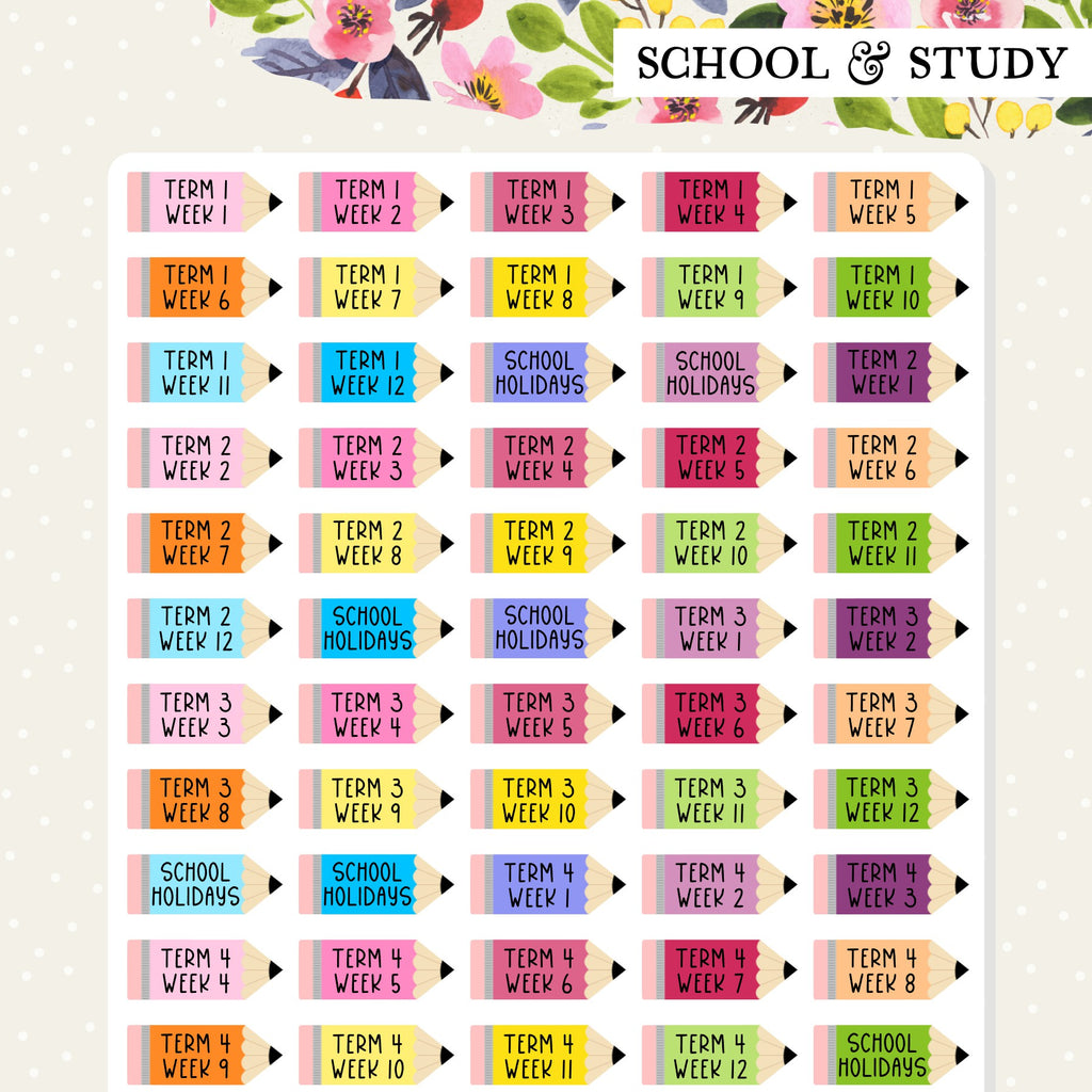 school terms and weeks stickers