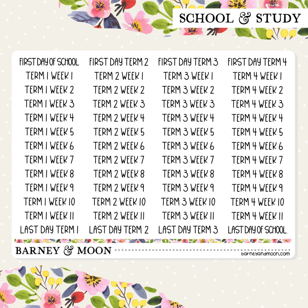 school terms and weeks script planner stickers australia