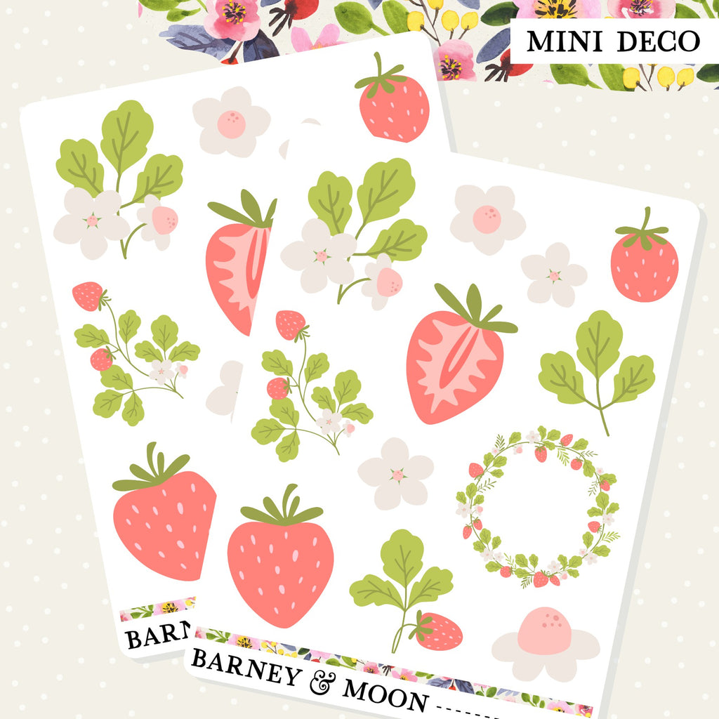 Adorable strawberry stickers for adding an extra touch to your planner and journaling layouts