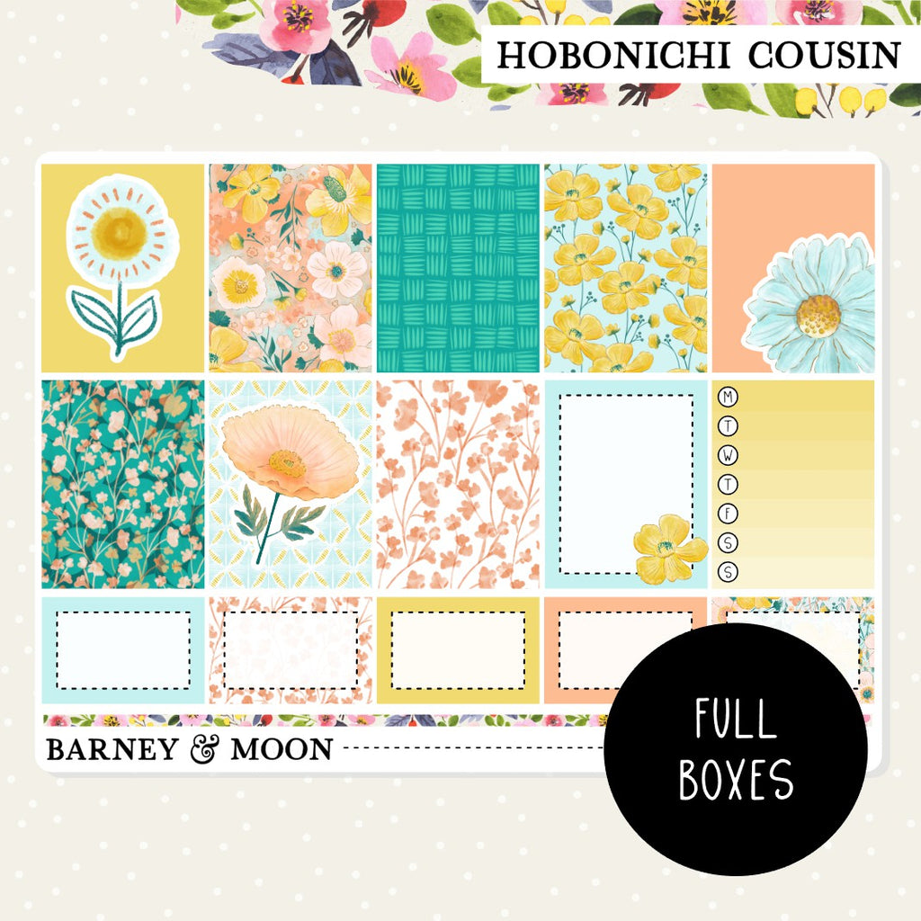 Adorable Summer floral-themed weekly planner sticker kit for Hobonichi Cousin planners