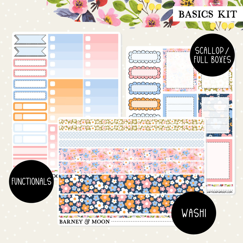 Floral functional planner sticker kit for planning