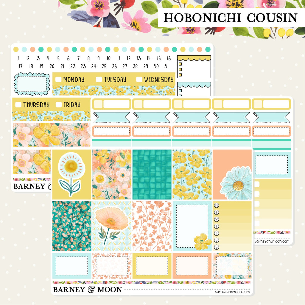 Adorable Summer floral-themed weekly planner sticker kit for Hobonichi Cousin planners