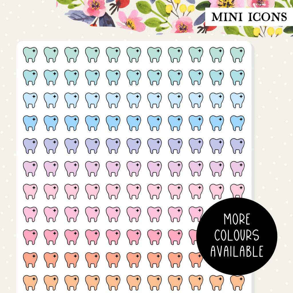 Cute tooth icon planner stickers for your functional planning needs