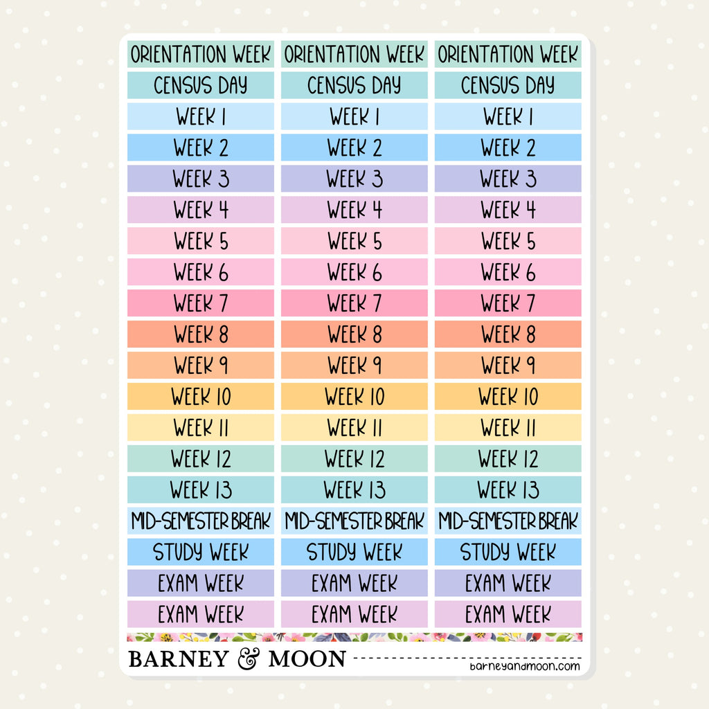 university semester and weeks planner stickers