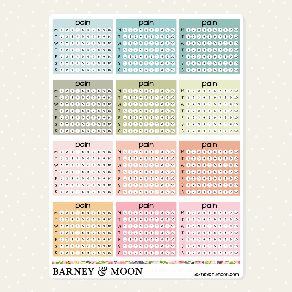 planner stickers for tracking pain levels during the week